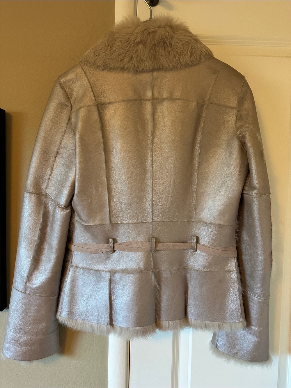 Vintage Plush Taupe leather Jacket with Shawl Collar - Picture 2 of 5